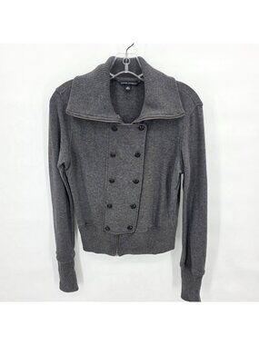 Vintage Banana Republic Y2K Military Sweater Jacket Womens M Grey Knit Zip Y2K
